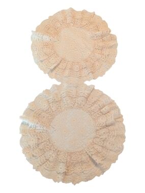 VTG 2 Cream Or Beige* Round Double Layered Ruffled Floral Lace Doilies 13"